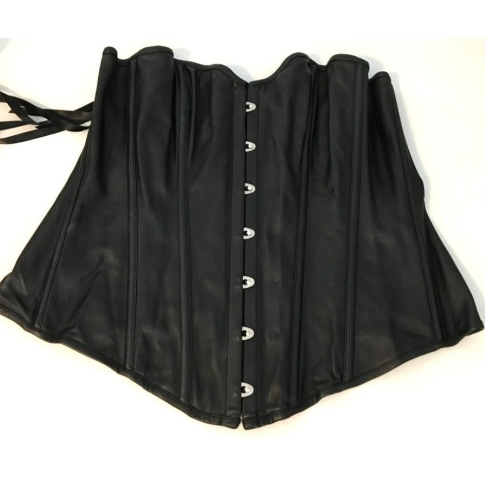 Black RAPTURE Corset, XL Plus Size Black Corset, Bikercore Metal Hook Tie Back